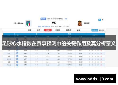 足球心水指数在赛事预测中的关键作用及其分析意义